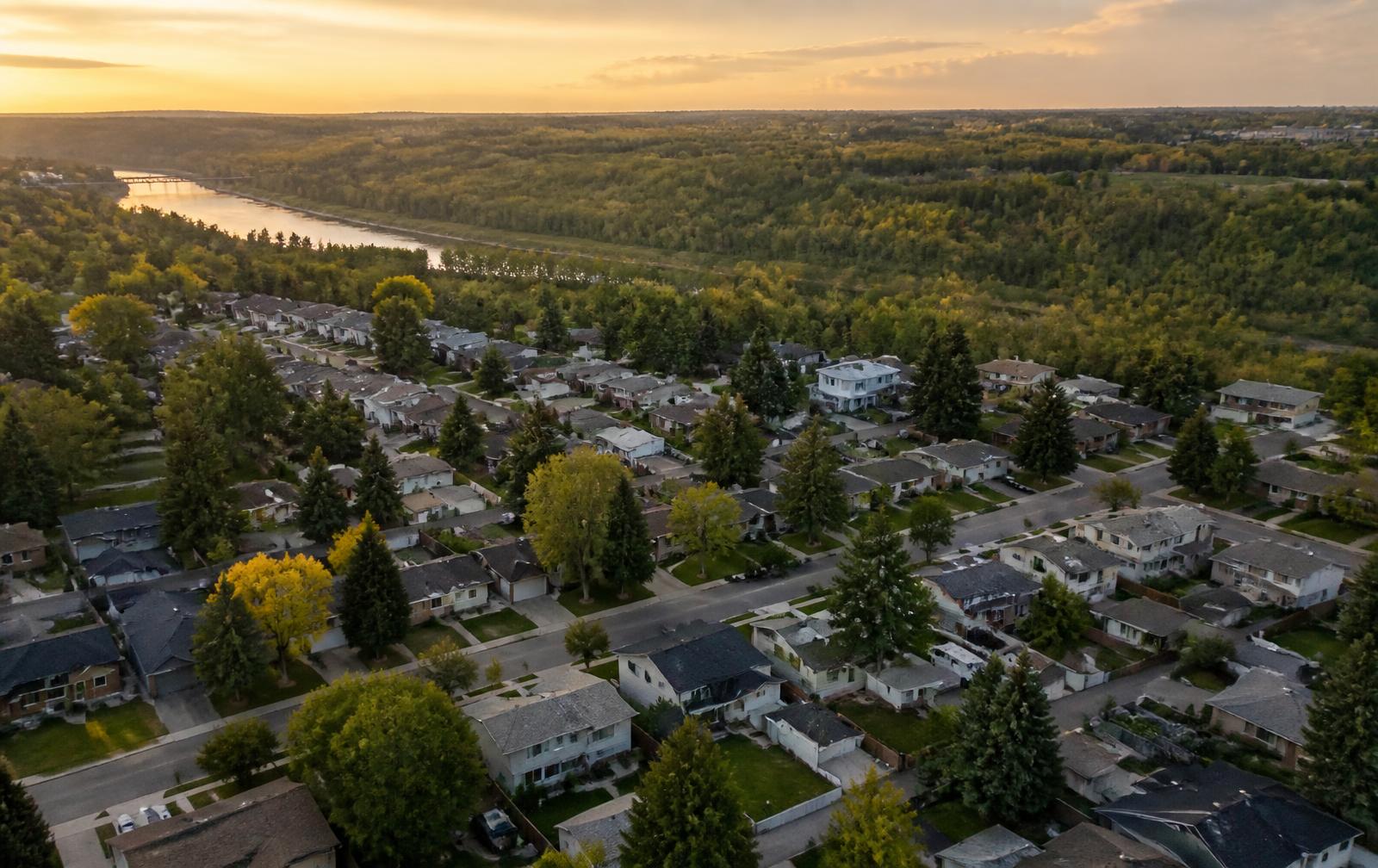 Aerial view of residential neighbourhoods in the St. Albert and Edmonton area